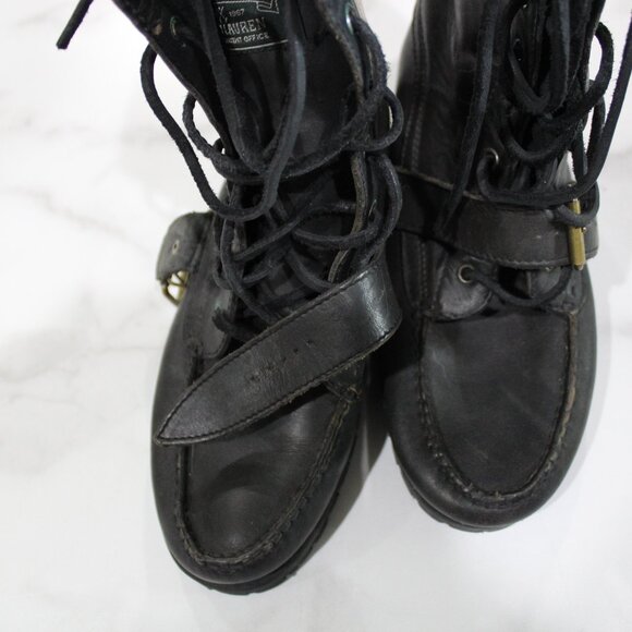 Ralph Lauren Polo Country Black Leather Lace Up Boots sz 8 - Picture 2 of 7